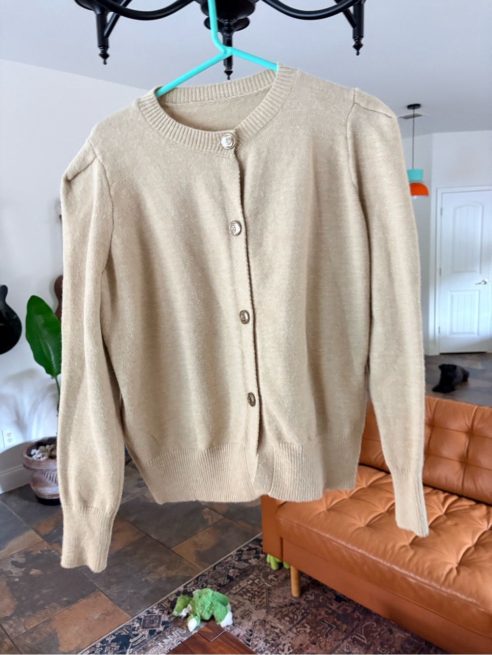 Classic Crewneck Button-Front Sweater Cardigan - Cream